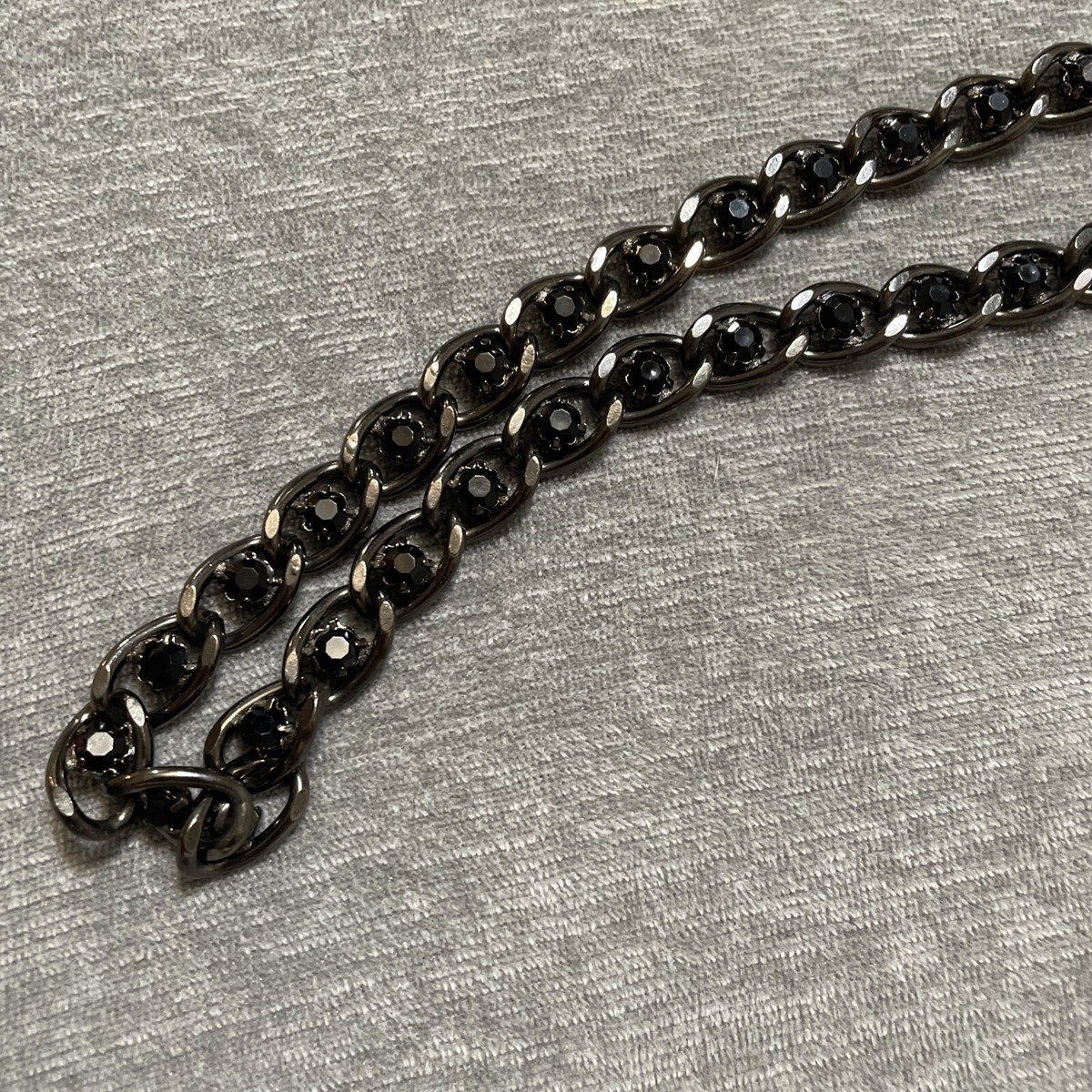 Vintage Women's Black Tone Black Crystal Rhinestone Chain