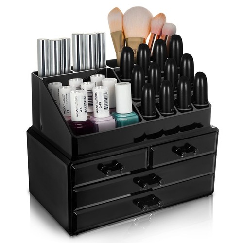 4 DRAWER COSMETIC ORGANISER BLACK MAKEUP RACK ACRYLIC NAIL LIPSTICK DISPLAY STAN - Picture 3 of 12