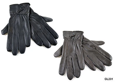 RJM Ladies Soft Leather Fleece Lined Warm Winter Gloves with Button Fastener S/M M/L