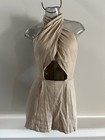 Gianni Bini Emmie Halter Neck Linen Romper Size 0,2,10 Sleeveless TAN NWT$129