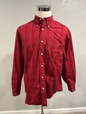 Mens Nautica Long Sleeve Button Down Red Plaid 80's two ply Cotton Shirt, Large