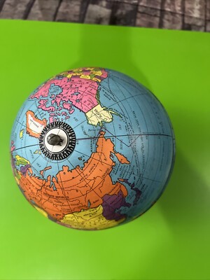 1950's J Chein & Co Tin 7 1/2 Inch World Globe Made in NJ USA
