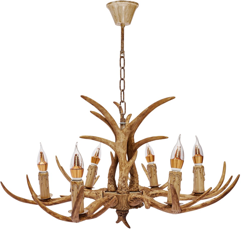 Retro Brown Antler Chandelier 6 Heads Deer Horn Ceiling Light Pendant