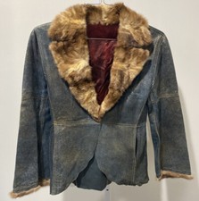Jean Crisan Leather Jacket Fur Trim Size M Women's