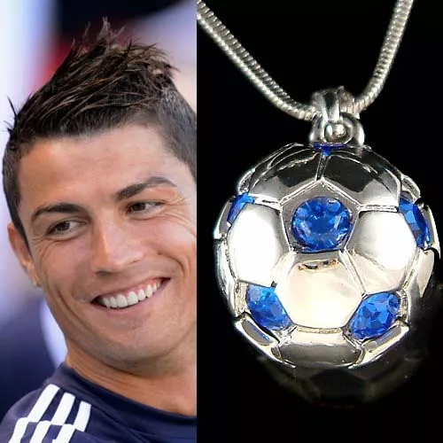 Blue 3D Football Soccer Ball made with Swarovski Crystal Charm Necklace Unisex