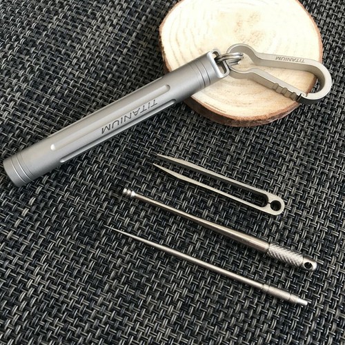 EDC Outdoor Key Titanium TC4 Multi Tools Set Holder Toothpick Tweezers Earpick - Picture 3 of 7