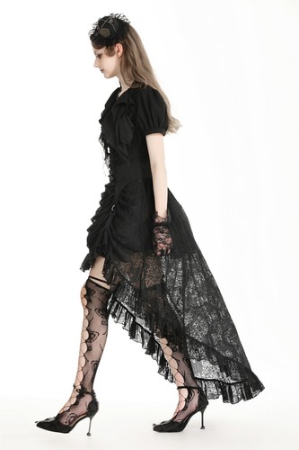 DARK IN LOVE Women Black Gothic Retro Buckled Belt Floral Lace High-Low Skirt - Bild 6 von 17