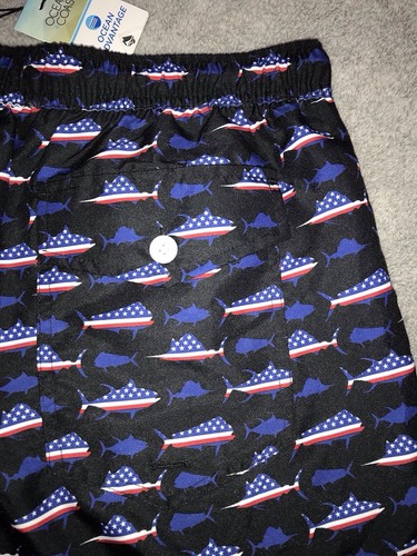 Neu mit Etikett Ocean & Coast Badehose Herren Medium USA Fisch gefüttert rot weiß blau 4. - Bild 8 von 12