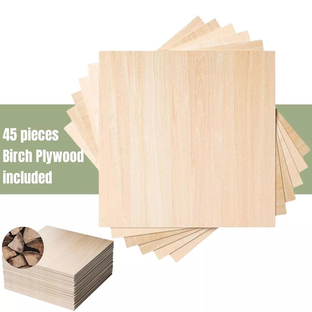 45pcs Baltic Birch Plywood 1/8''(3mm) Thick 12 X 12 Wood Crafts Modeling