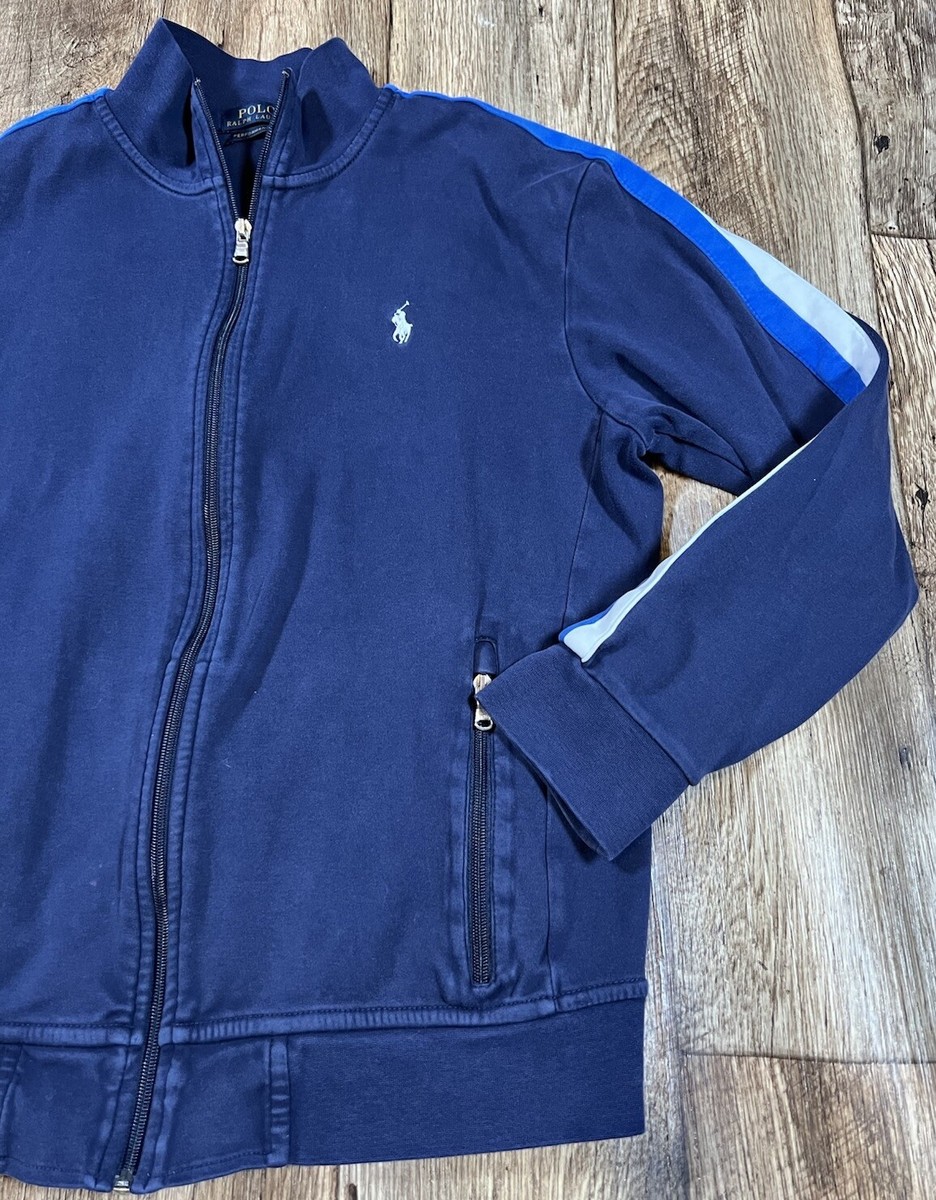 Polo Ralph Lauren Navy Blue Track Jacket Blue White Stripe Size