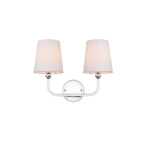 Living District Colson 2-Light Metal & Fabric Bath Sconce in Chrome/White - Picture 2 of 5