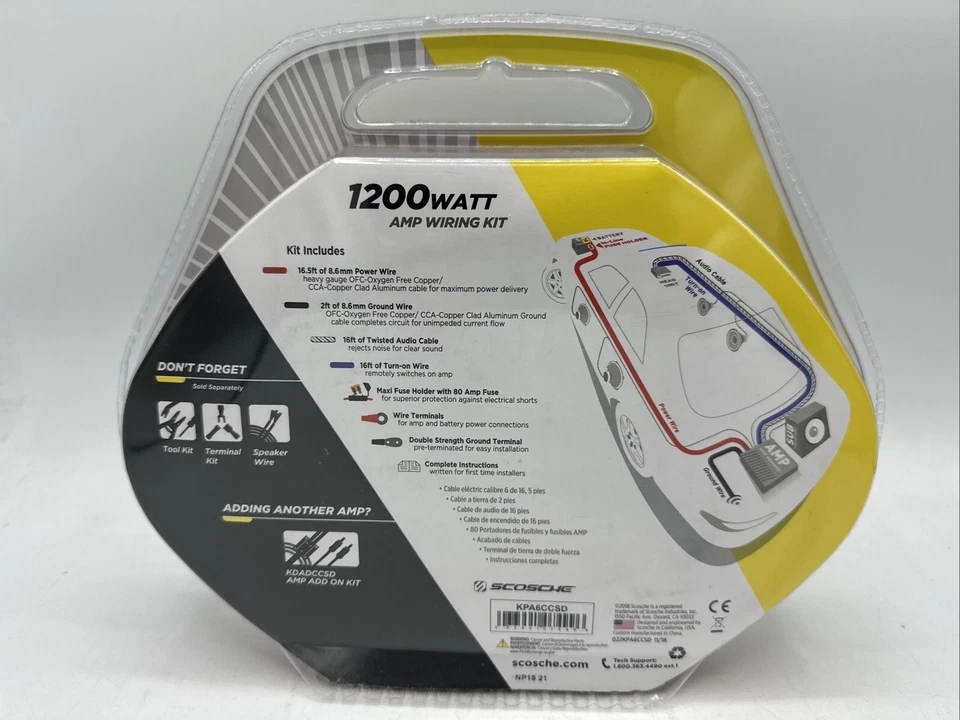 Kit de instalación de cableado amplificador estéreo para automóvil Scosche KPA6CC 2 canales, 1200 W sellado Foto 2 de 2