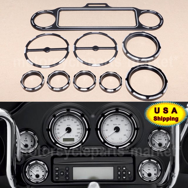US Black 9Pcs Burst Speedometer Gauge Bezels Kit for Harley Electra Glide 9613 eBay