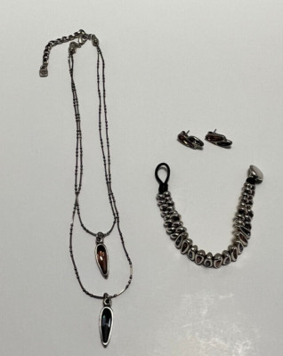 Uno De 50 Earrings Necklace Bracelet Pink Gray Elements Crystal Silver 3-pc Set