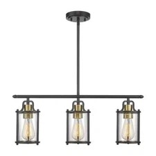 JAZAVA Modern 3-Light Black and Gold Kitchen Island Pendant Lighting Chandelier