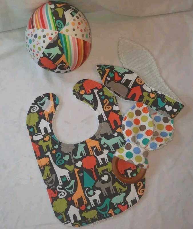 Boutique Baby Toddler Organic Animals Chenille Bib, Teether And Ball Set