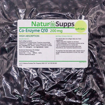 Co Enzyme Q10 200mg with B1, 120 Softgels, CoQ10 High Strength, by NaturSupps