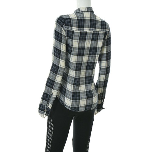 Hollister Women's One Pocket Twill Shirt long Sleeve White-Navy Plaid Size s - Picture 3 of 6