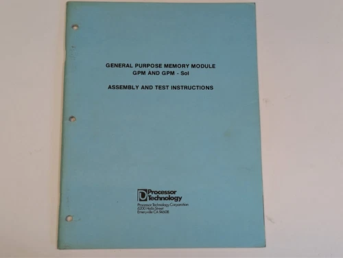 Processor Technology GPM General Purpose Memory Module Users Manual 1977