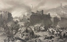 Espagne prise de Lérida Guerre de Succession (1707) Louis XIV gravure c 1840