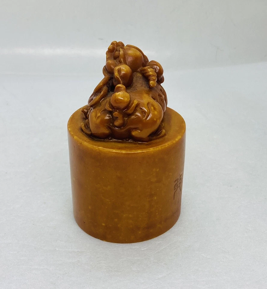 Muy Raro Chino Shoushan Piedra Foo Perro Talla Sello Estatua Pisapapeles Arte X Foto 3 de 4