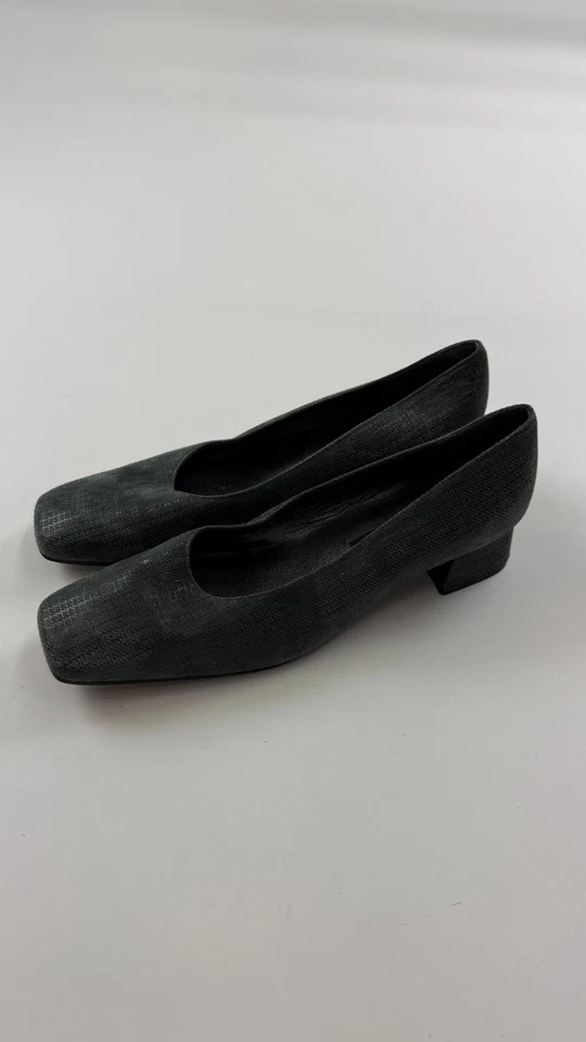 Женские серо-коричневые туфли-лодочки Stuart Weitzman 10 цвет серый на блочном каблуке комфортный квадратный носок без шнуровки - Изображение 4 из 4