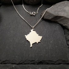 KOSOVO Landkarte Anhänger mit Panzerkette, 925er Silber, Kosova, Kosovë, Косово