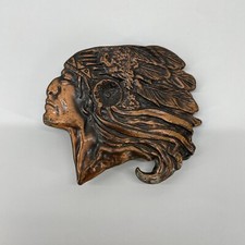 Vintage Indian Head Belt Buckle Native American Chief Western Copper Tone