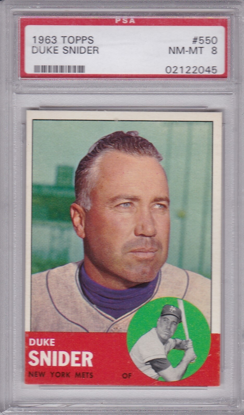 1963 Topps #550 DUKE SNIDER (HOF) PSA 8 NM/MT  NEW YORK METS / DODGERS