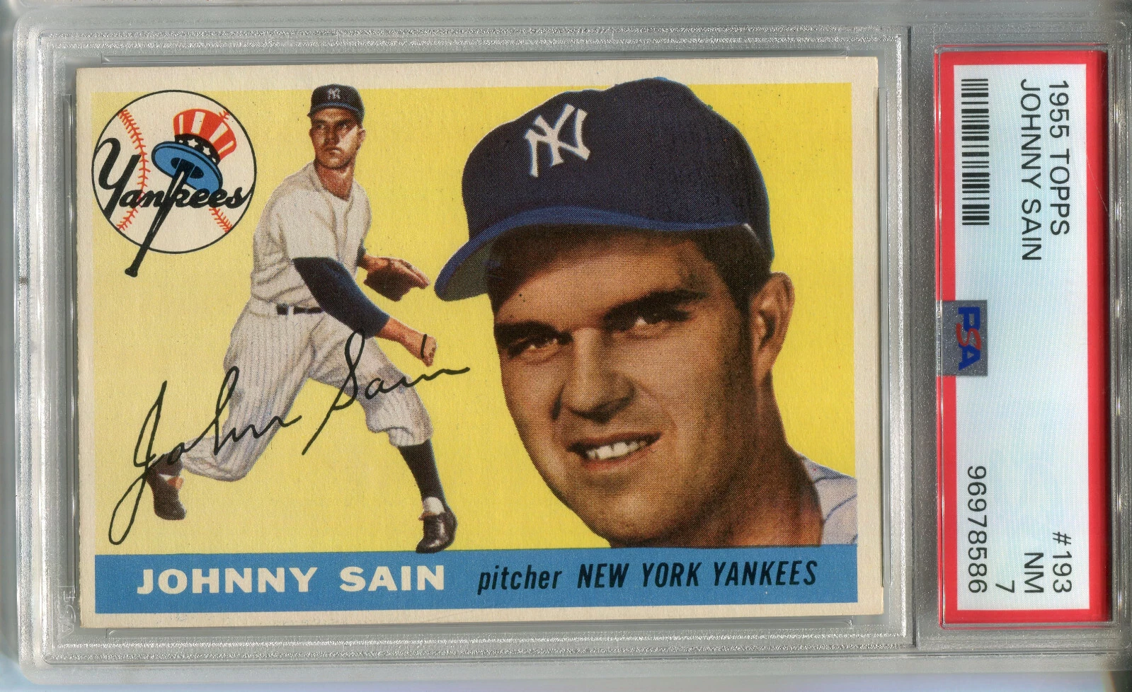 1955 Topps #193 Johnny Sain PSA 7 NM New York Yankees