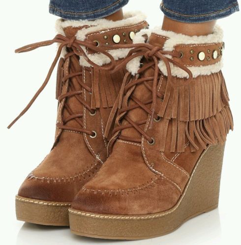 Sam Edelman Kemper Fransenkeil Schnürstiefel Bootie Mokka Gr. 9 NEU - Bild 1 von 3
