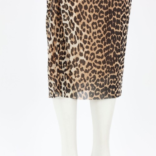 Ganni Leopard Mesh Ruched Midi Dress Size 40 | AU 12 - Picture 4 of 5