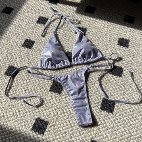 Set Micro Bikini Donna 2 pz Costumi da Nuoto Luccicanti Costume da Spiaggia Push up Costume da Bagno - Foto 13 di 23