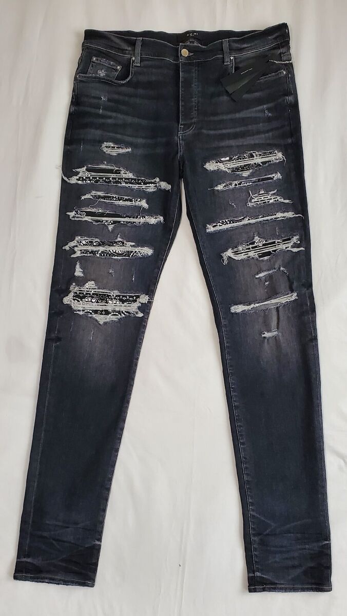 NWT AMIRI BANDANA THRASHER DESTRESSED SLIM FIT GREY STRETCH NWT AMIRI BANDANA THRASHER DESTRESSED SLIM FIT GREY STRETCH