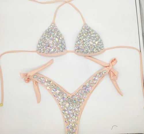 Conjunto de bikini de diamantes traje de baño vendaje push up estrás piedras brillantes traje de baño - Imagen 21 de 28