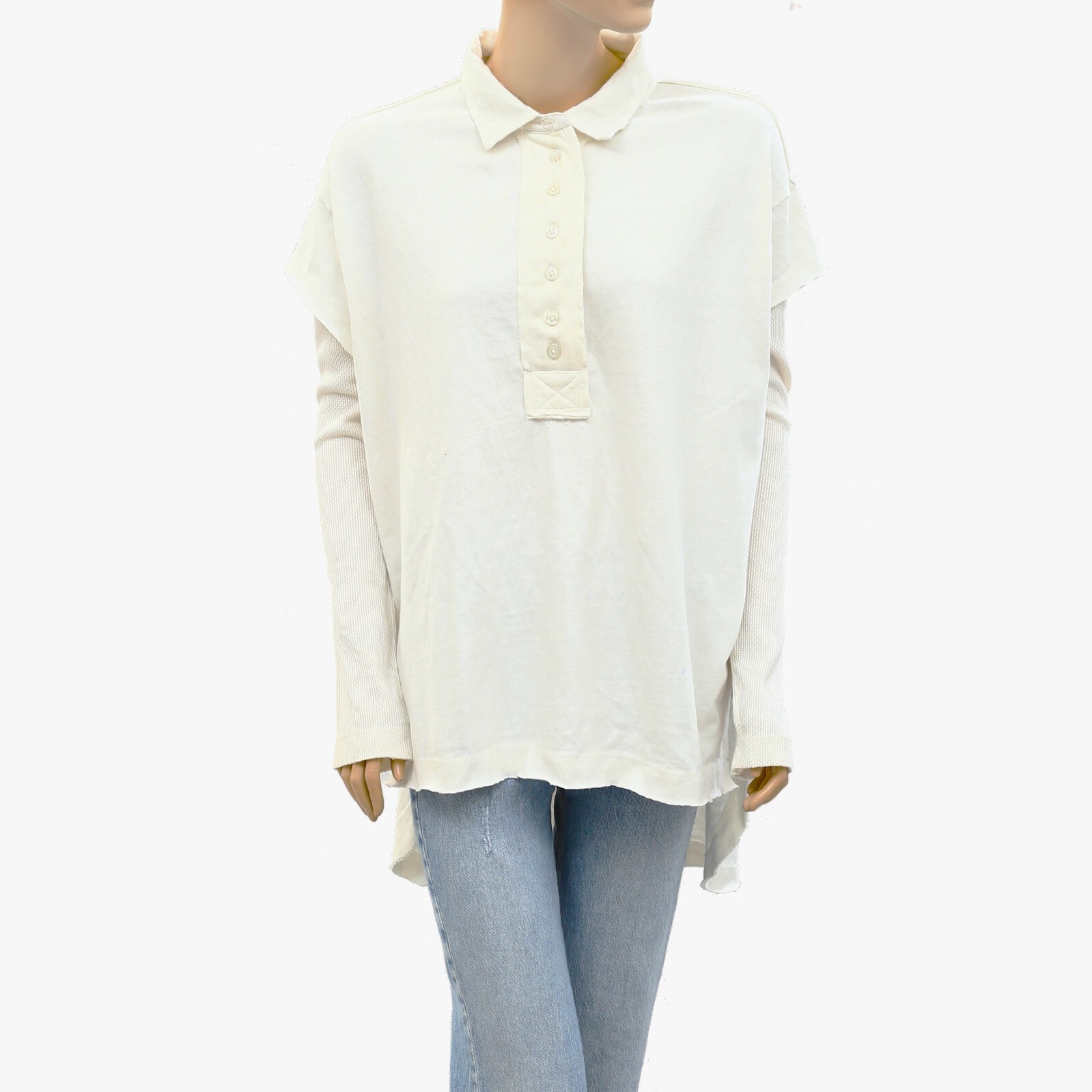 Free People We The Free Gone Rogue Twofer Tunic Top Long Sleeve Ivory S 259053
