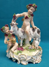 LOVE GROUP PLAYING WITH A GOAT AND ITS LITTLE PORCELAIN EDME SAMSON & CIE