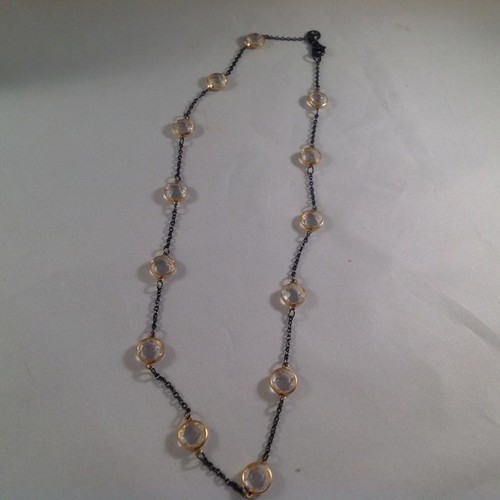 Gunmetal Link chain with Clear Bezel set glass Necklace NEW - Picture 3 of 3