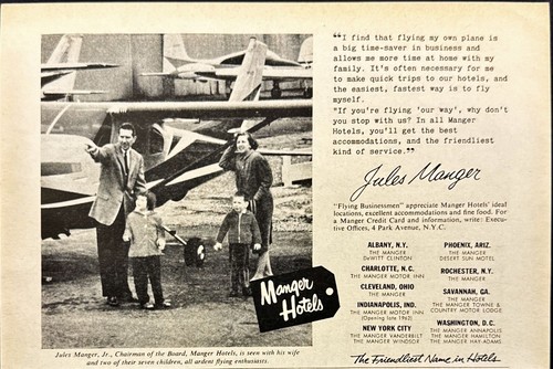 1962 Manger Hotels Jules Manger For Flying Businessmen Vintage Print Ad