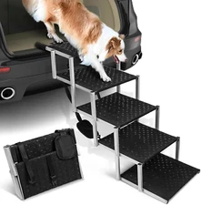 Portable Folding Dog Stairs for Cars, Suvs, Trucks - Lightweight Pet Ramp for La