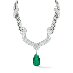 Natural-102-82-ct-SPECTACULAR-DIAMOND-NECKLACE-WITH-EMERALD-DROP-18K-W-GIA