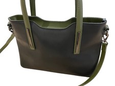 Borse In Pelle Genuine Leather Black & Green Vintage Italian Handbag