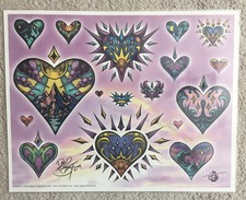 Tattoo Studio Shop Flash Single By David Bollt Mountain Hearts Love 11X14" Print