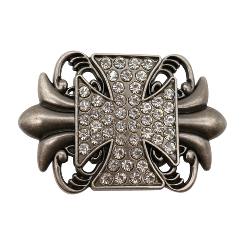 Men Women Dark Silver Metal Fashion Belt Buckle Fleur De Lis Cross Jeans Pants - Picture 7 of 7