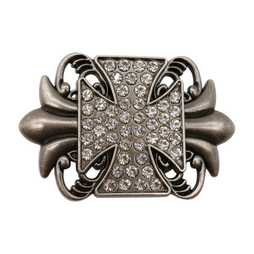 New Men Women Dark Silver Metal Belt Buckle Fleur De Lis Cross Weekend Accessory - 第 1/7 張圖片