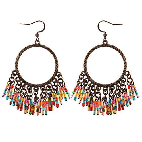 Pendientes colgantes de colección bohemia boho borla coloridas cuentas de madera con tachuelas para mujer - Imagen 73 de 212