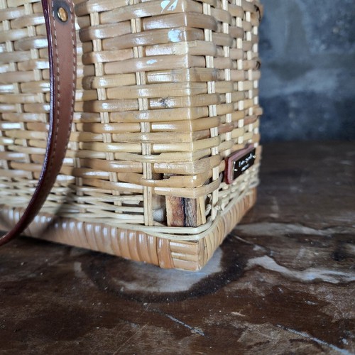KATE SPADE brown wicker rattan double handle structured bag purse - Picture 7 of 11