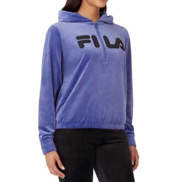 Felpa donna Fila velluto quarto zip con cappuccio taglia:MEDIA colore:BLU