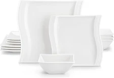 Plates and Bowls Sets, 12 Pieces Ivory White Dinnerware Sets for 4, Porcelain Di