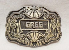 Vintage Brass Belt Name Buckle by Oden Inc "Greg" The Old Time Buckle Collection